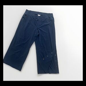J. Jill Fit Sz XL Navy Blue Wide Leg Crop Pants Lightweight Side Snap Leg P128